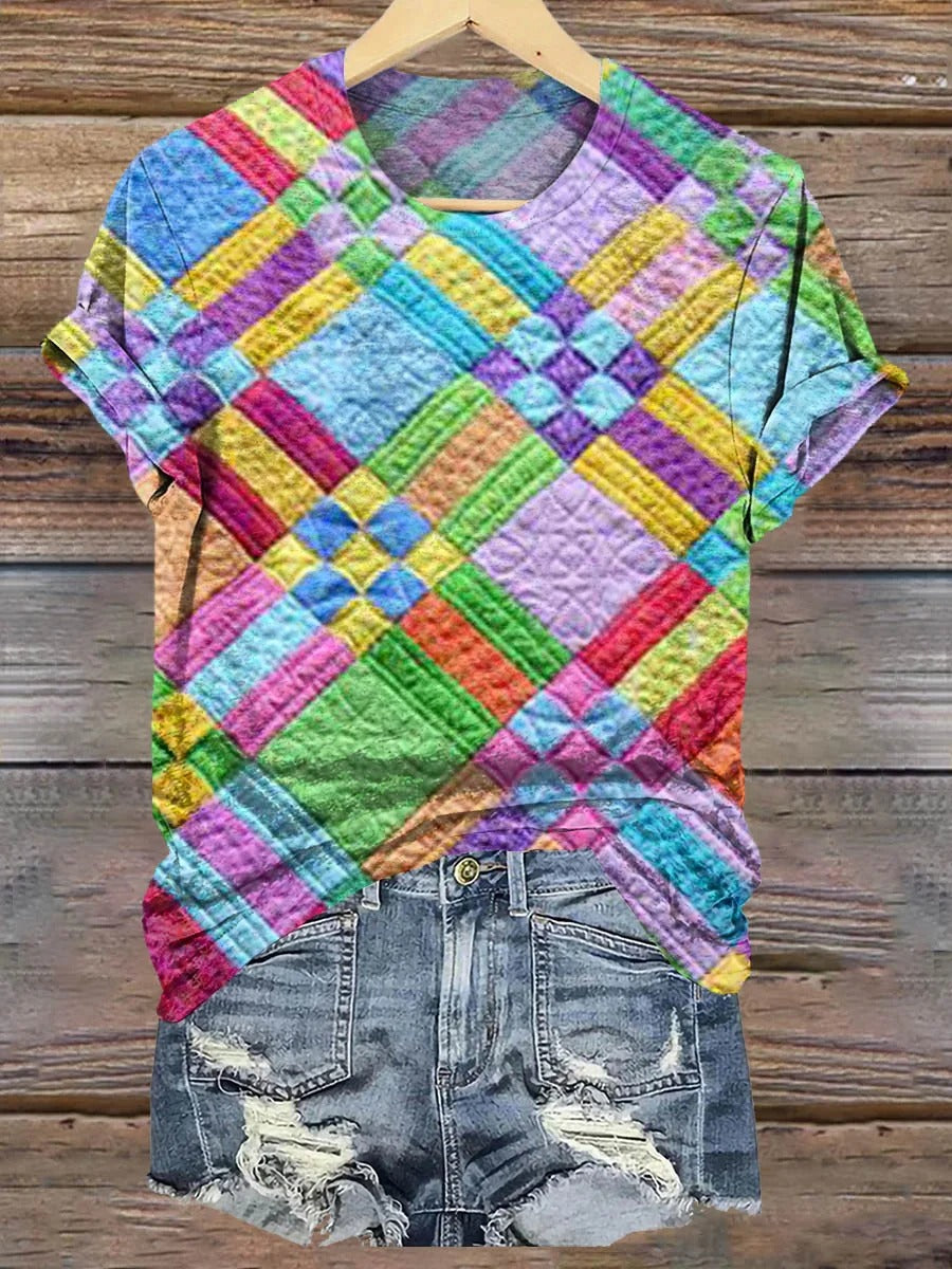 Colorful Checkered Print Casual Sweatshirt
