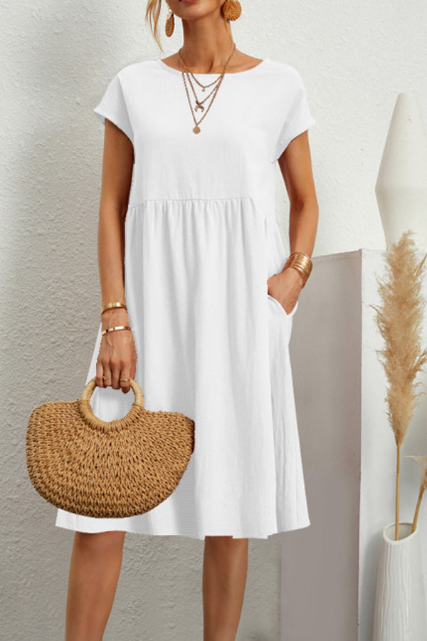 Solid Round Neck Short Sleeve Dress