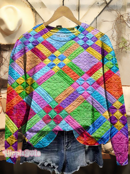Colorful Checkered Print Casual Sweatshirt