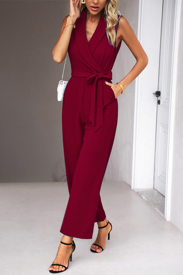 Elegant V-Neck Belted Jumpsuit