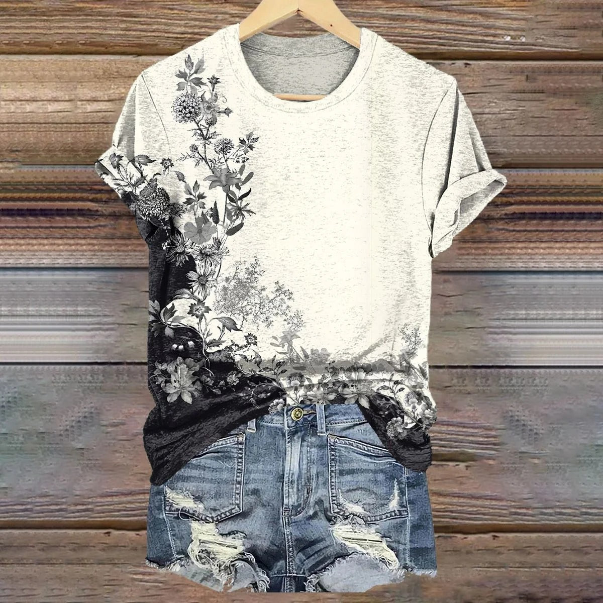 Women's Floral Art Print V-Neck Casual T-Shirt