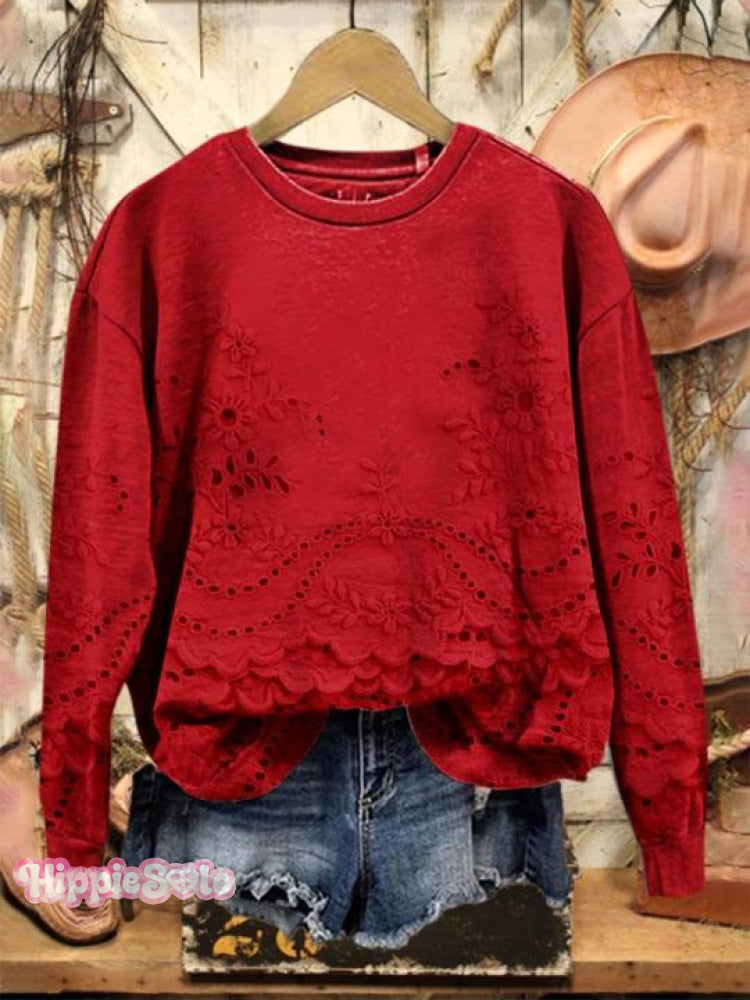 Vintage Lovely Lace Floral Pattern Art Print Casual Sweatshirt