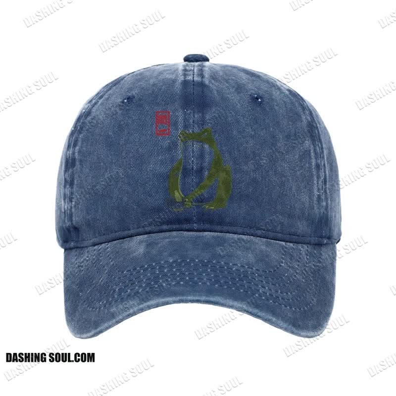 Unisex 100% Cotton Woodblock  Print Frog Vintage Print Cap