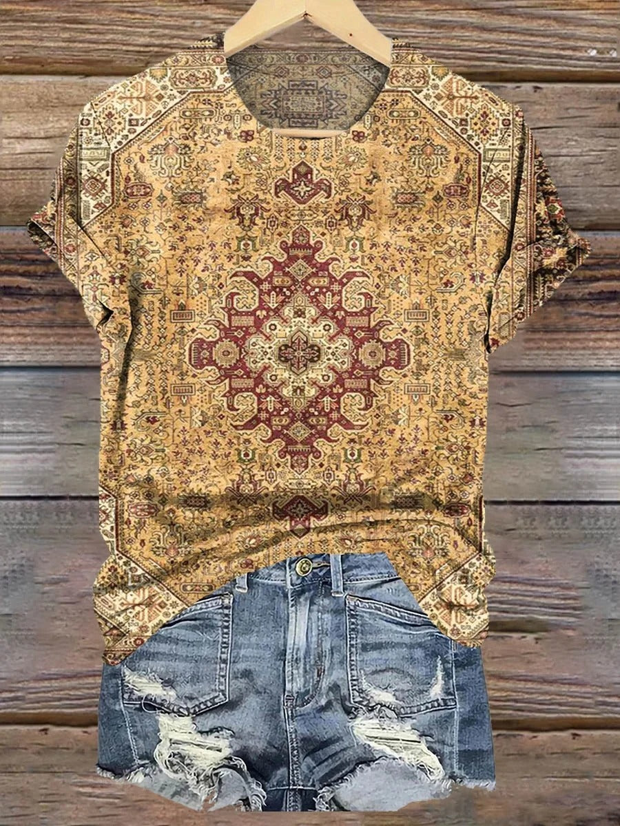 Women's Art Painting Hippie Print Crew Neck T-Shirt-1