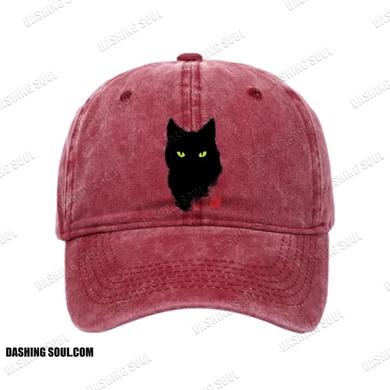 Unisex 100% Cotton Cat Sharp Gaze Vintage Print Cap
