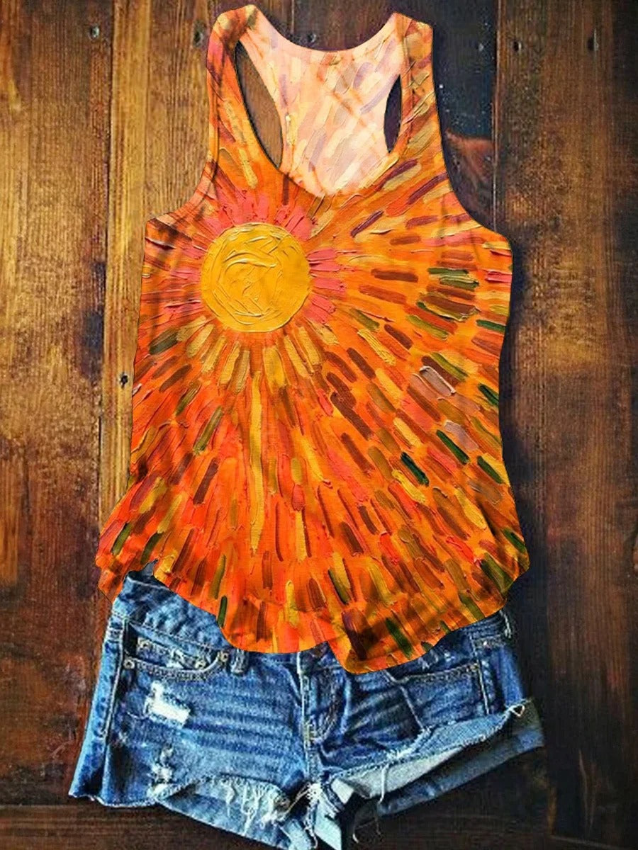 Women's Colorful Sun Print V-Neck T-Shirt