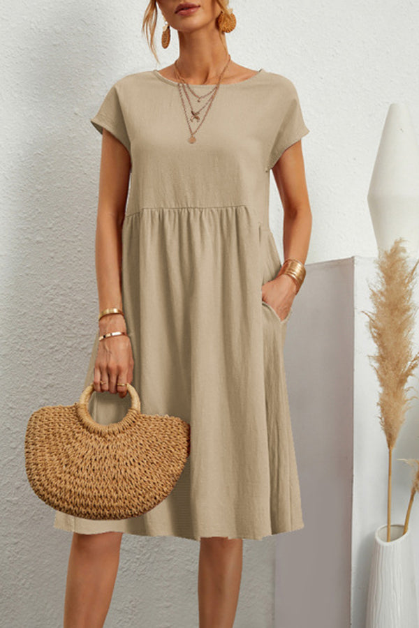Solid Round Neck Short Sleeve Dress