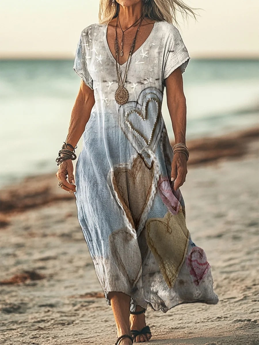 Valentine'S Day Vintage Heart Pattern Print Crew Neck T-shirt