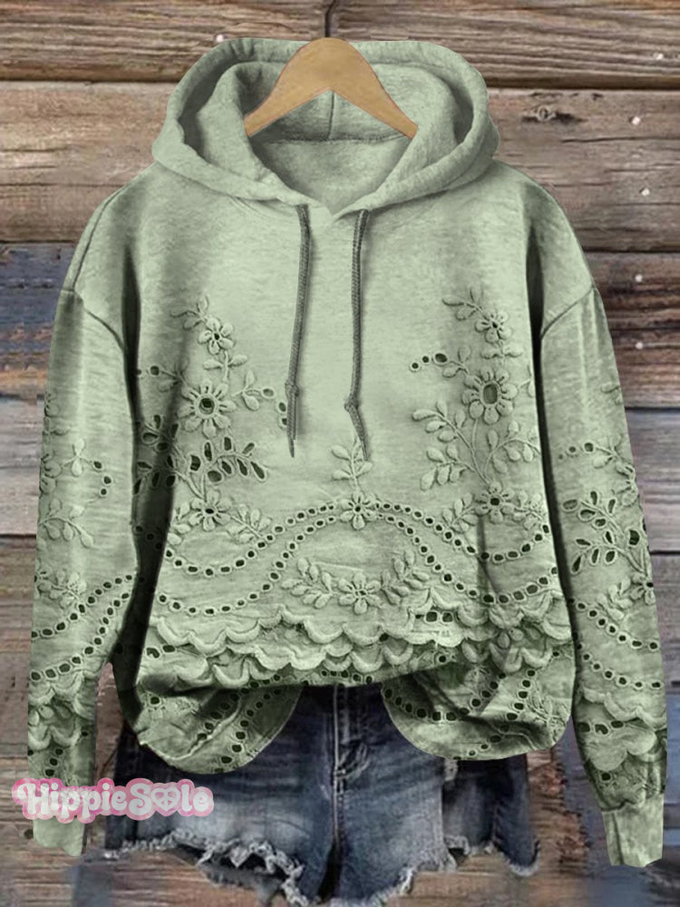 Women's Floral Textured Art Patterns Prints Casual Pocket Hooded Sweatshirt
