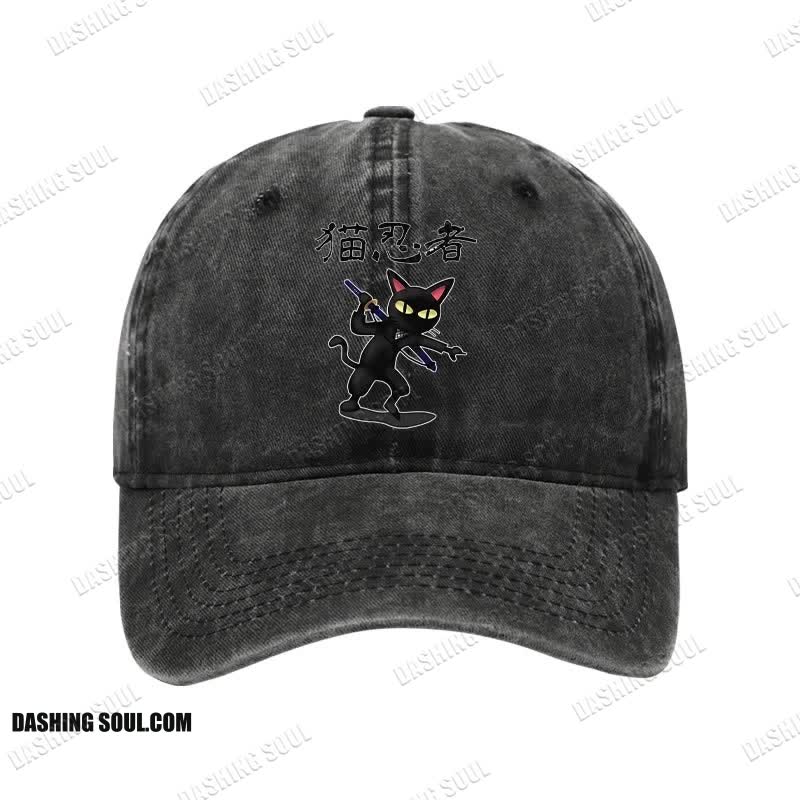 Unisex 100% Cotton Ninja Cat Vintage Print Cap