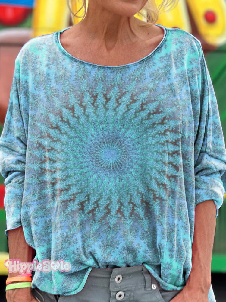 Women's Colorful Kaleidoscope Hippie Print Long Sleeve Shirt