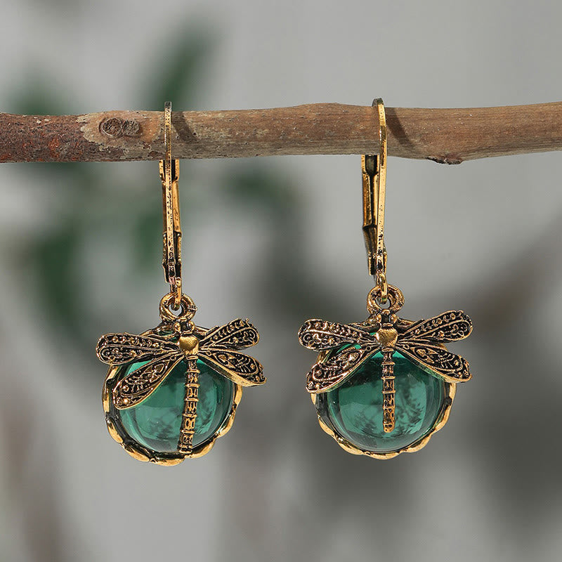 Bohemian Vintage Dragonfly Crystal Drop Earrings