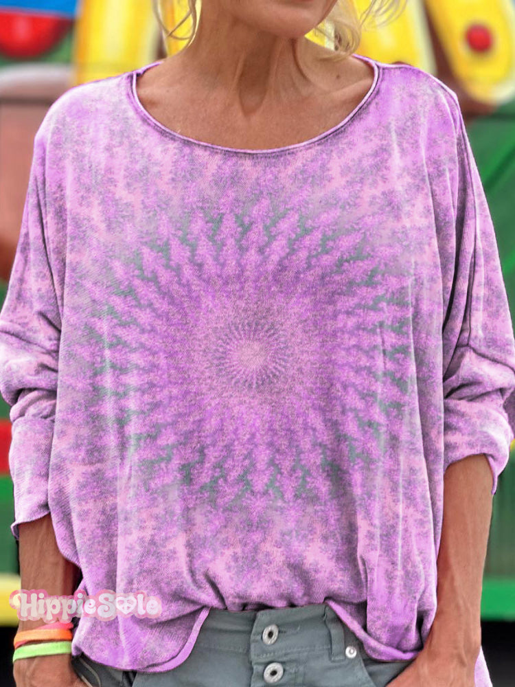 Women's Colorful Kaleidoscope Hippie Print Long Sleeve Shirt