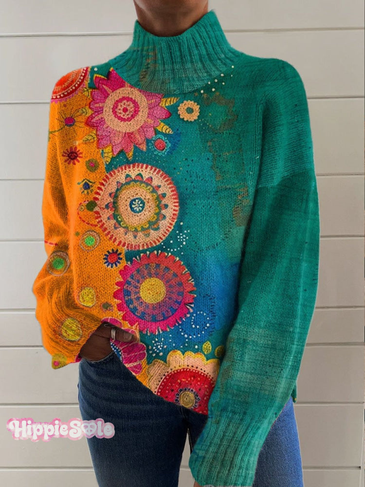 Vintage Love And Peace Flower Art Print Casual Sweatshirt