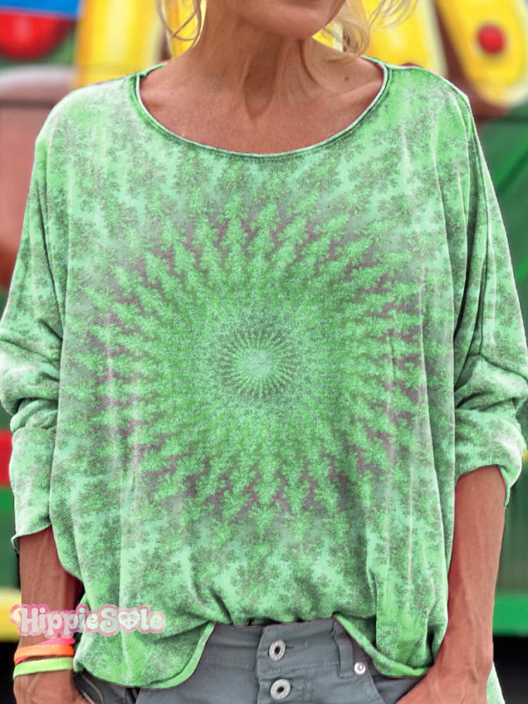 Women's Colorful Kaleidoscope Hippie Print Long Sleeve Shirt