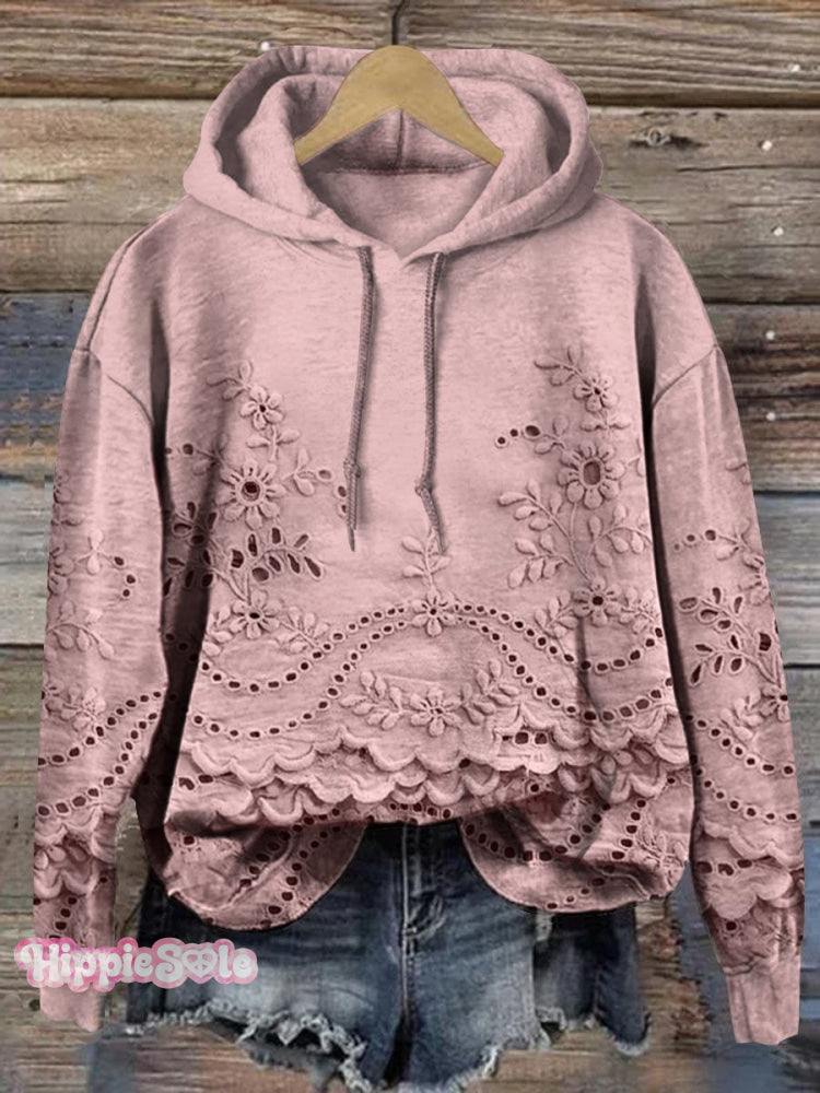 Women's Floral Textured Art Patterns Prints Casual Pocket Hooded Sweatshirt