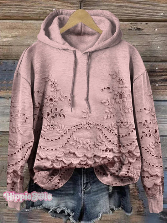 Women's Floral Textured Art Patterns Prints Casual Pocket Hooded Sweatshirt