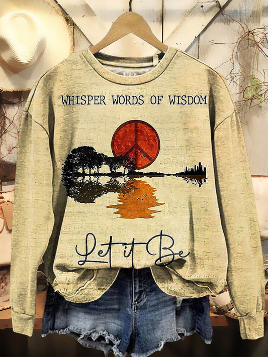 Women's Hippie Whisper Words Of Wisdom Print Casual Crew Neck Sweatshirt