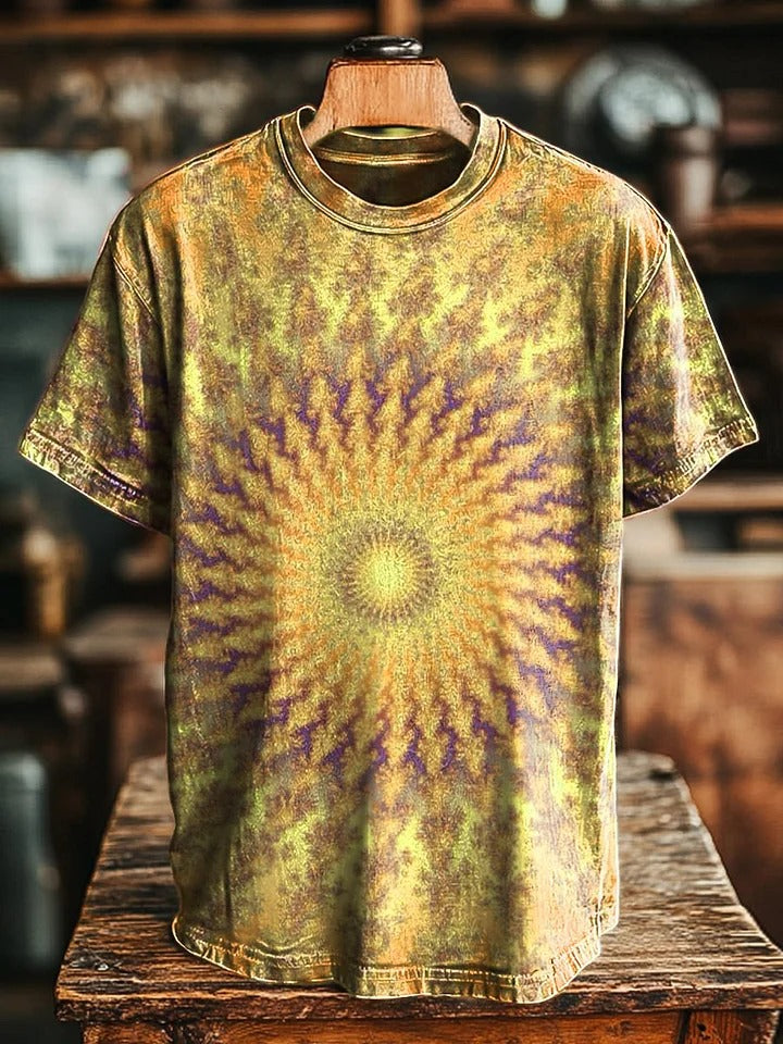 Unisex Retro Colorful Kaleidoscope Print Casual Loose Short Sleeve T-Shirt