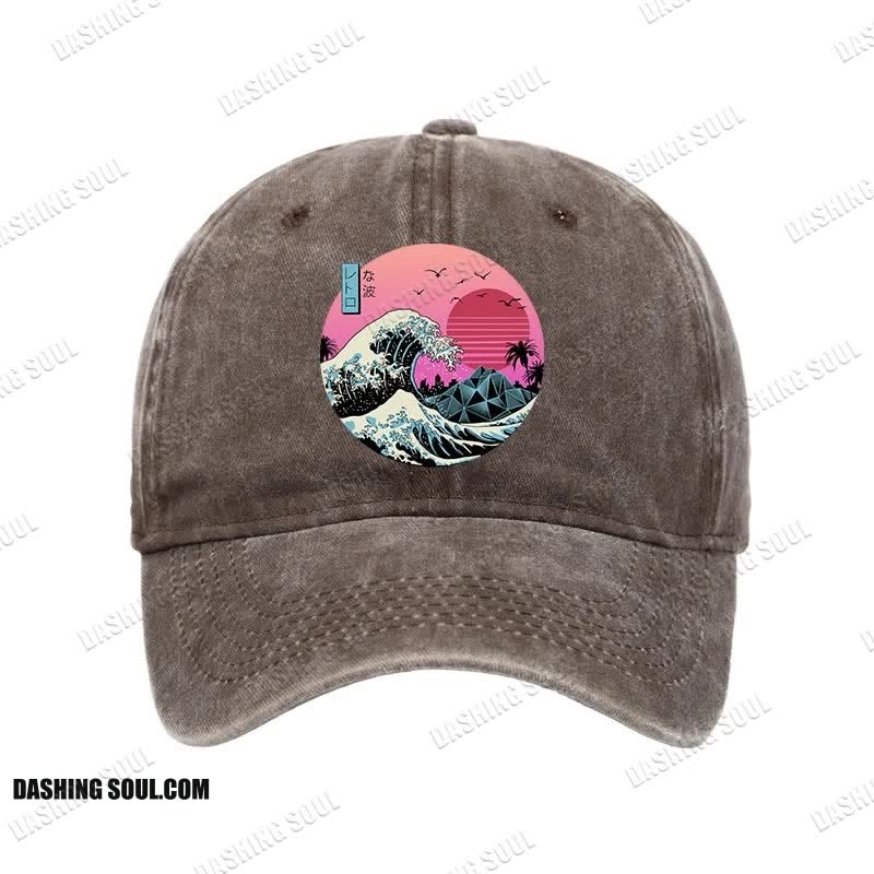 Unisex 100% Cotton Japanese The Great Retro Wave Vintage Print Cap