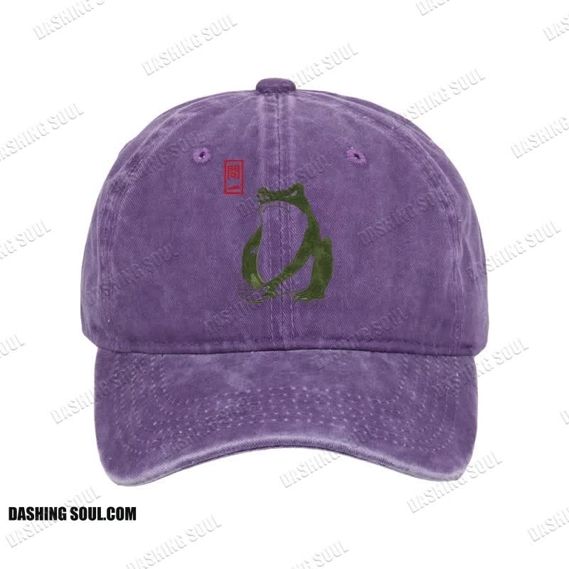Unisex 100% Cotton Woodblock  Print Frog Vintage Print Cap