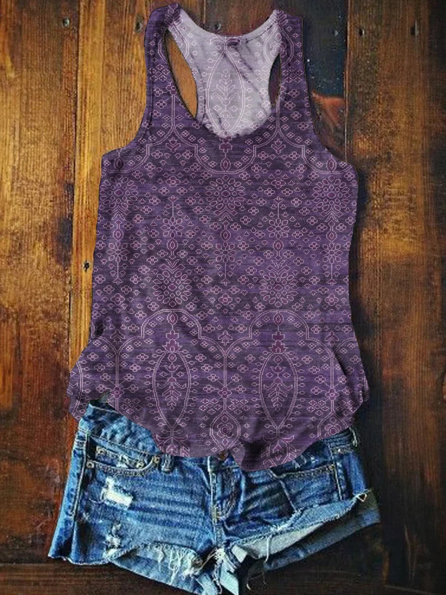 Women's Art Painting Purple Vintage Floral Print Long Sleeve Shirt