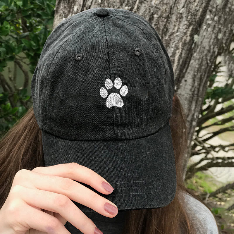 Dashingsoul Cute Cat Paw Print Washed Baseball Cap