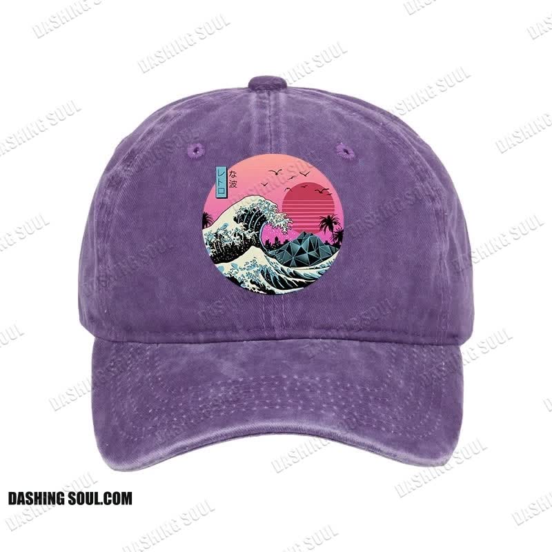 Unisex 100% Cotton Japanese The Great Retro Wave Vintage Print Cap