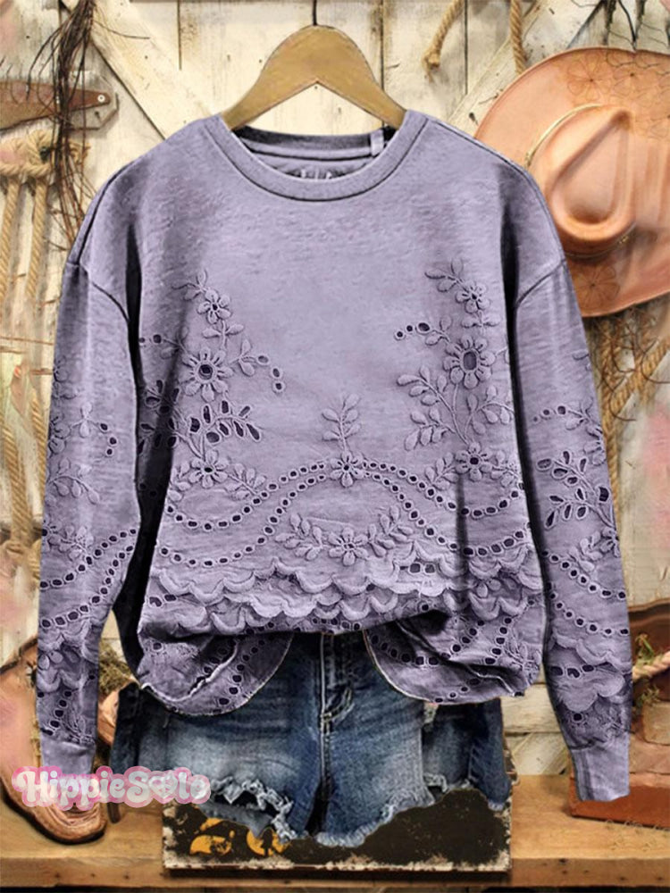 Vintage Lovely Lace Floral Pattern Art Print Casual Sweatshirt