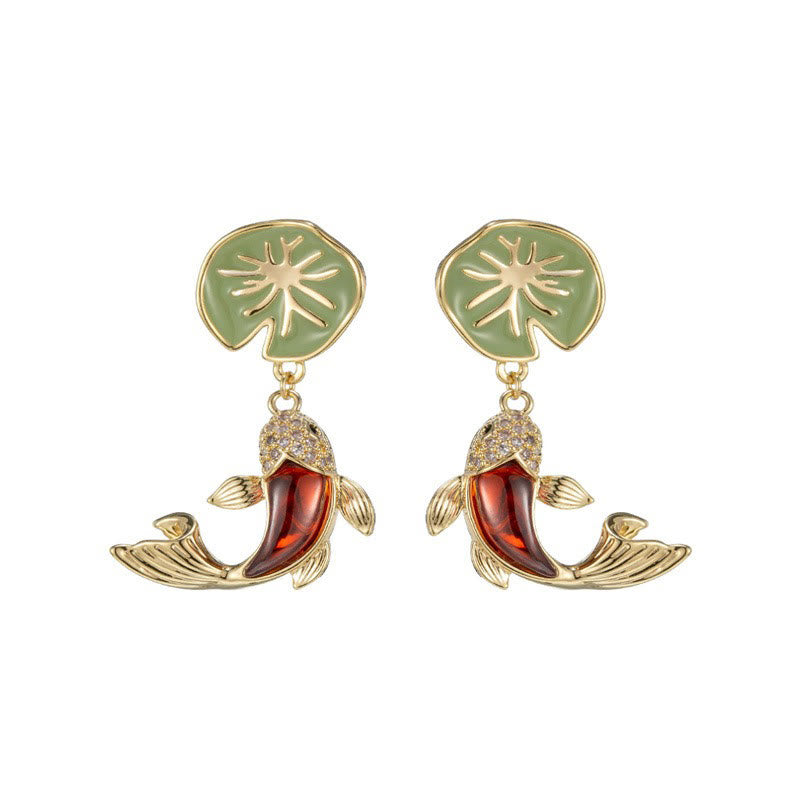 Dashingsoul Japanese Lotus Leaf Koi Earrings