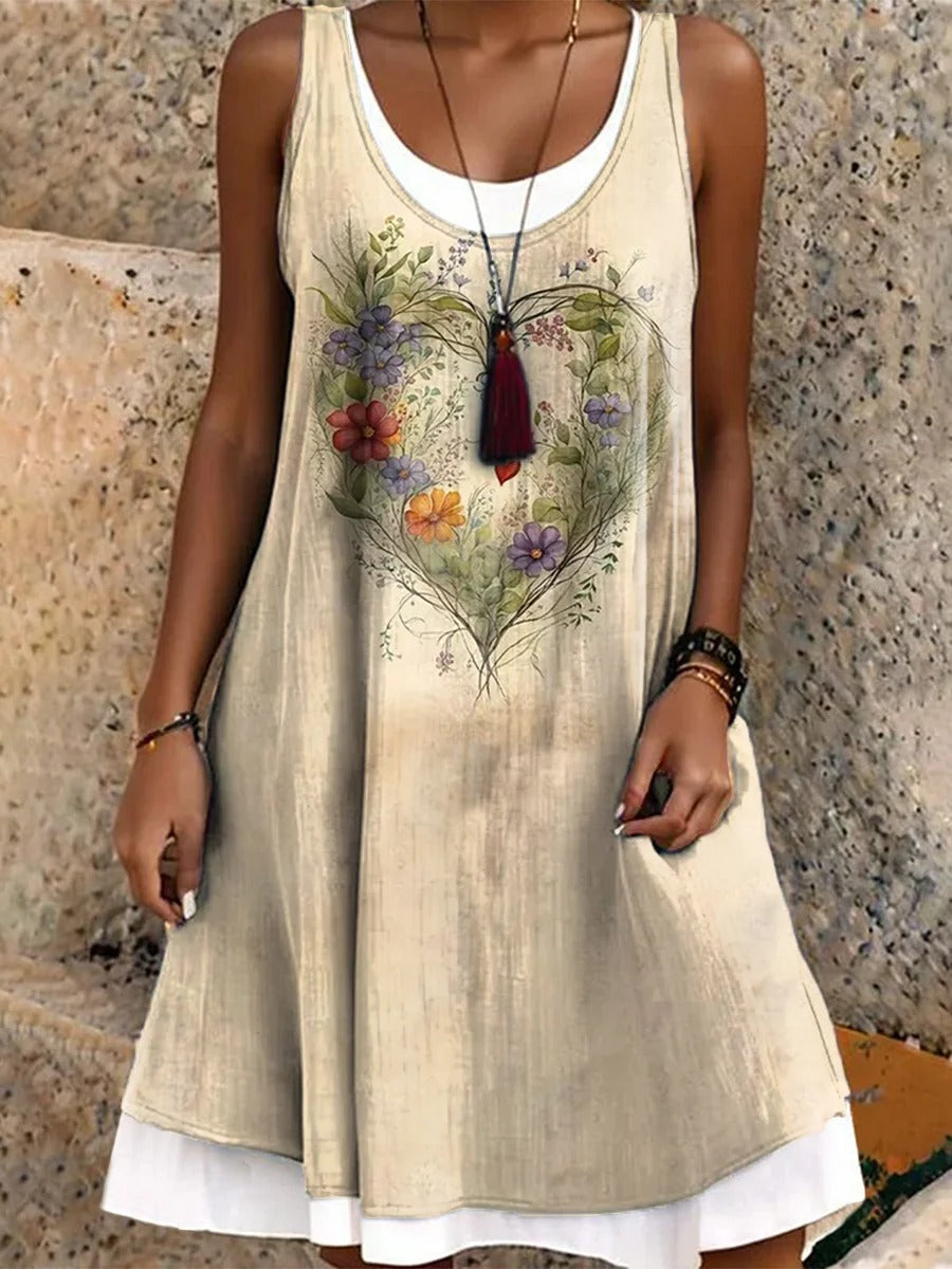 Women's Floral Heart Art V-Neck Casual T-Shirt