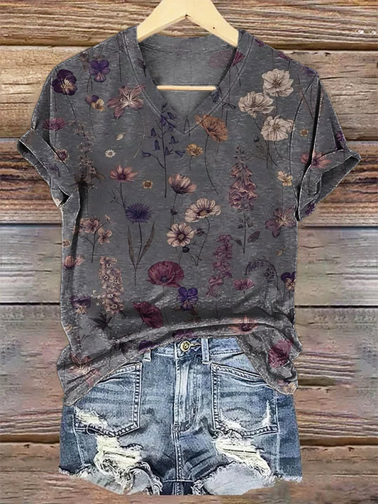 Women's Art Painting Hippie Print V-Neck T-Shirt