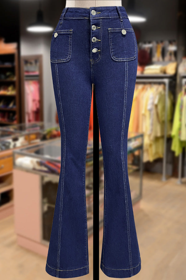 Casual High Waist Bell Bottom Jeans