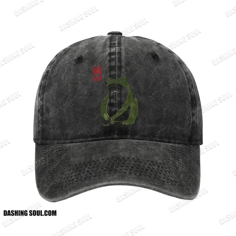 Unisex 100% Cotton Woodblock  Print Frog Vintage Print Cap