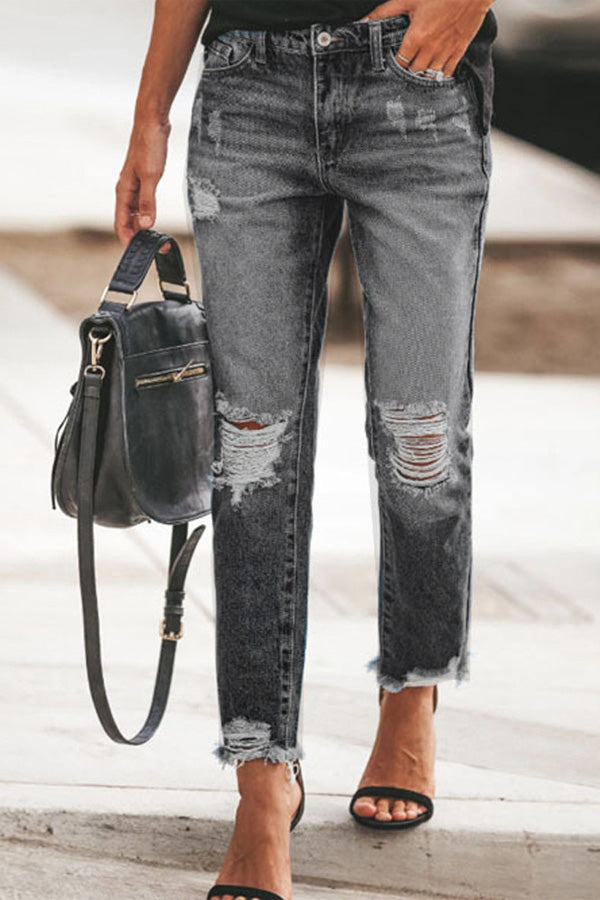 Washed Cut Out Ripped Jeans
