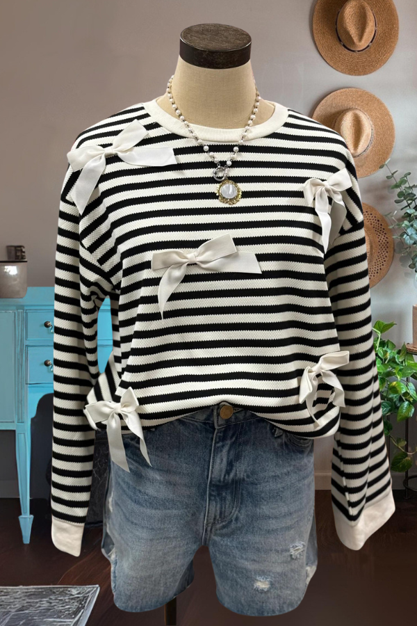 Bow Striped Crewneck Sweatshirt