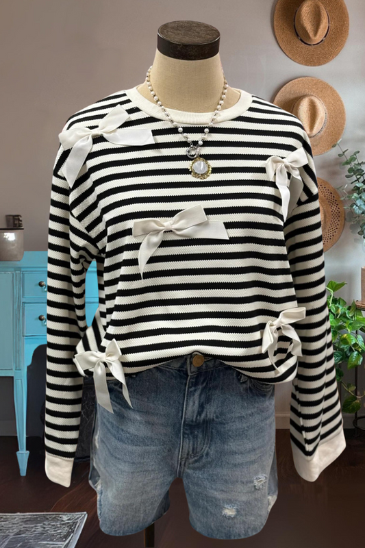 Bow Striped Crewneck Sweatshirt