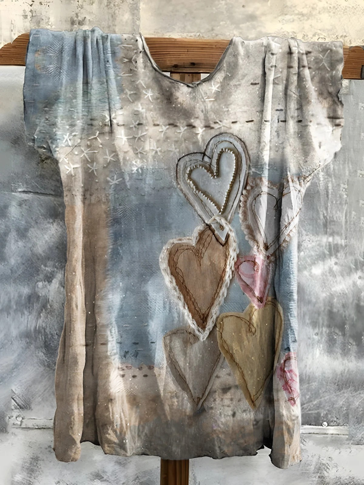 Valentine'S Day Vintage Heart Pattern Print Crew Neck T-shirt