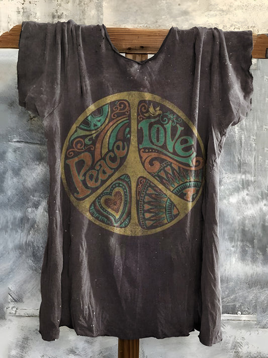 Women's Hippy Graphic Art Print Cotton Crew Neck T-Shirt