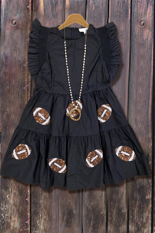 Solid Ruffle Sleeve Sequin Patch Mini Dress