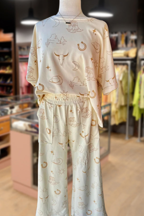 Western Print 2PCS Pants Set