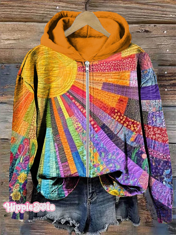Colorful Sun Collage Art Print Casual Zip Pullover/Hoodie Sweatshirt