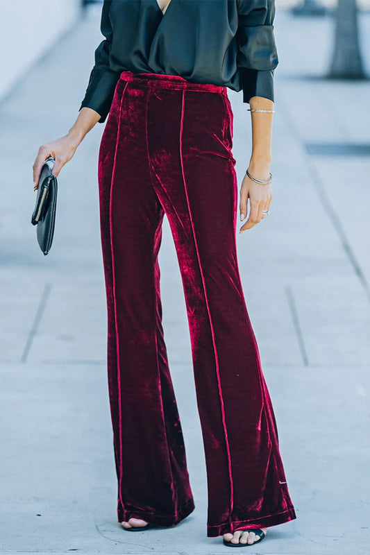 Solid High Waist Velvet Pants