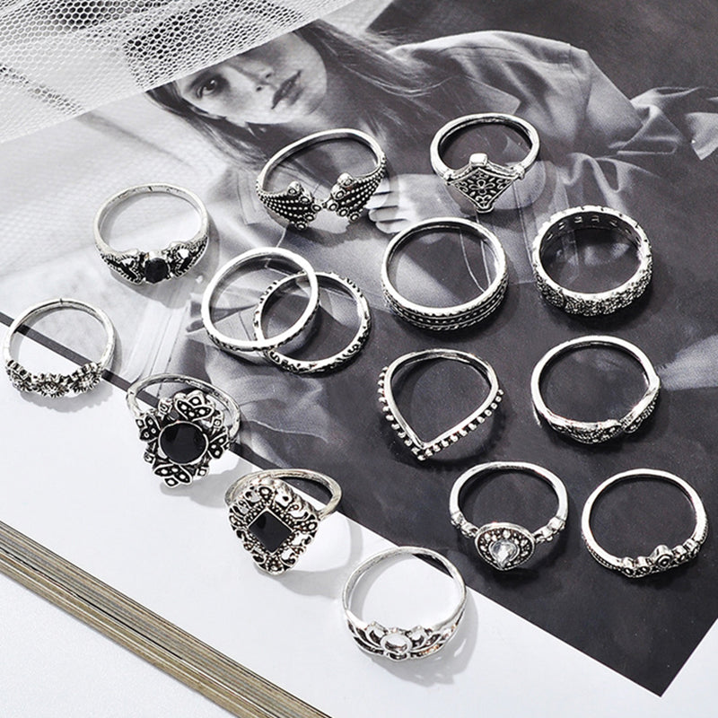 Dashingsoul Fashion Vintage Cutout Alloy Ring Set