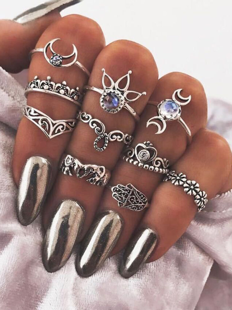 Dashingsoul Fashion Vintage Alloy Star Moon Ring Set