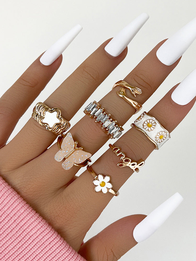 Dashingsoul Trendy Daisy Butterfly Ring Set
