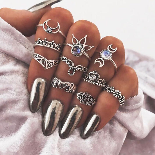 Dashingsoul Fashion Vintage Alloy Star Moon Ring Set