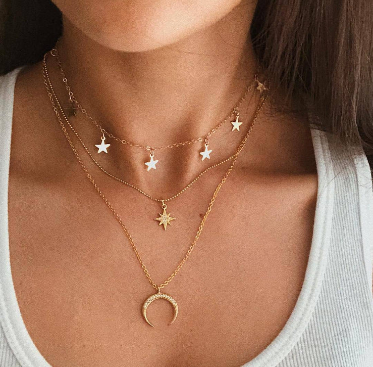 Dashingsoul Fashion Personality Retro Star Moon Necklace