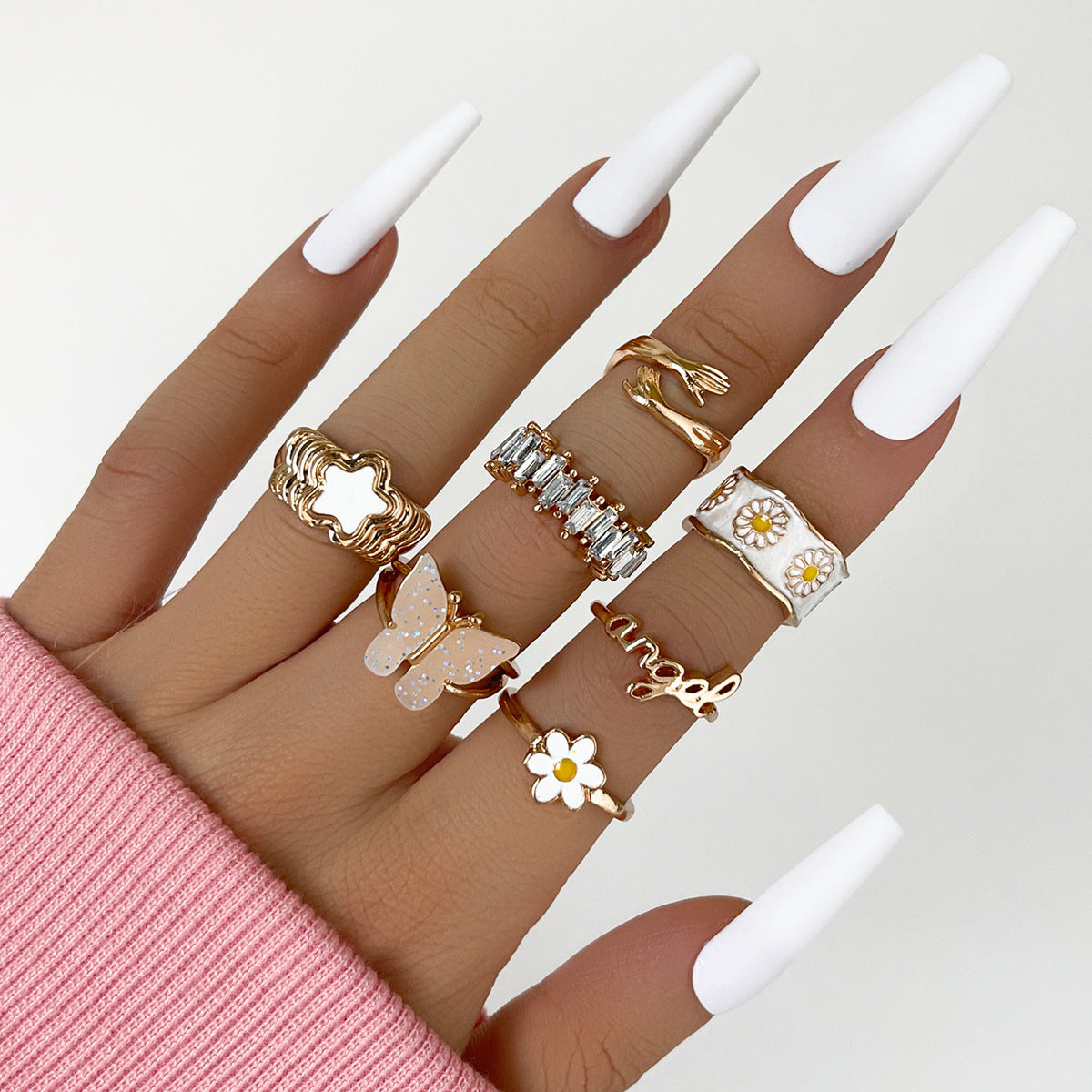 Dashingsoul Trendy Daisy Butterfly Ring Set
