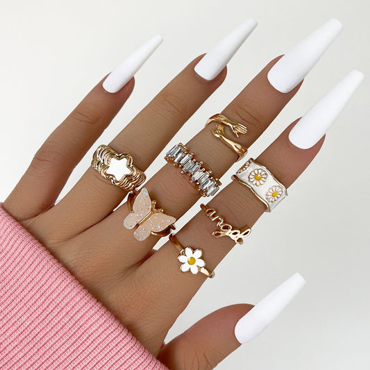 Dashingsoul Trendy Daisy Butterfly Ring Set